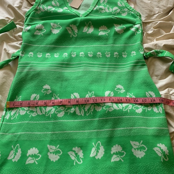 Super cute green flower vintage 70s tank top dress with belt - Picture 15 of 17